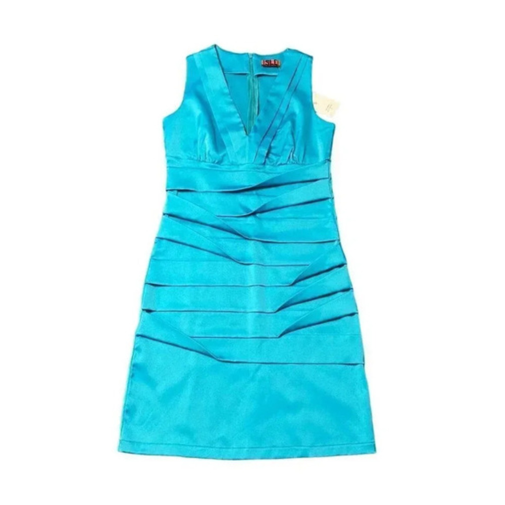 NEW Isle Apparel Womens A-line Layered Dress Blue Teal Size Small